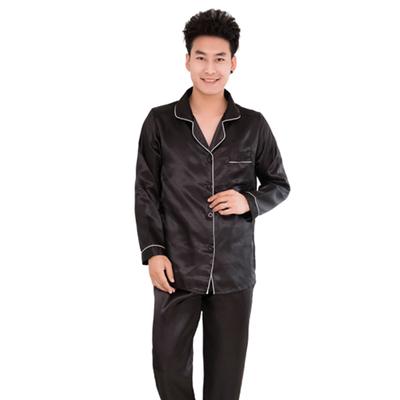 Top & Pants Silk Satin Men's Pajama Suit Pajama Pair In With Long Sleeves