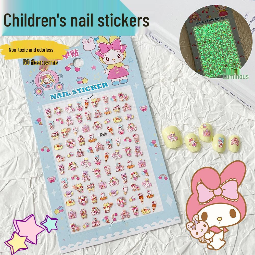 

5D Glow-in-the-Dark Princess Nail Stickers for Kids - Non-toxic and Odorless