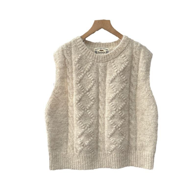 Round Neck Sweater Vest Women's Spring Loose Soft and Sticky Stacked Knit Sweater Waistcoat