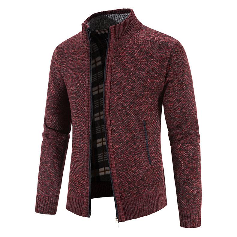 Men's Autumn and Winter Zipper Sweater Velvet Stand-up Collar Jacket Men's Loose Knit Sweater Jacket Top Men