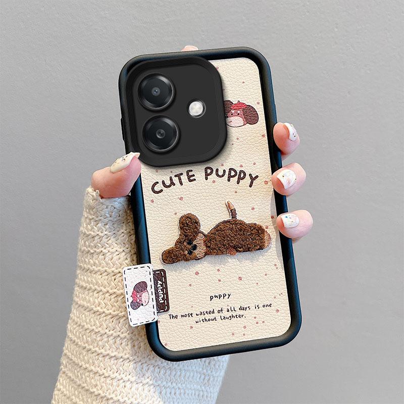 KEYSION Cartoon Cute Plush Embroidery Case for OPPO A5i with Lanyard Silicone Shockproof Phone Back Cover for OPPO A5i