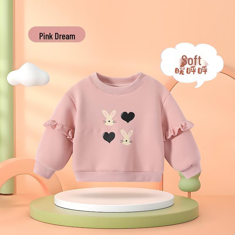 

Модный флисовый свитшот для девочек Осень/Зима 2025 с мультяшными рукавами-крылышками 80 (Height 73-80 cm) розовый