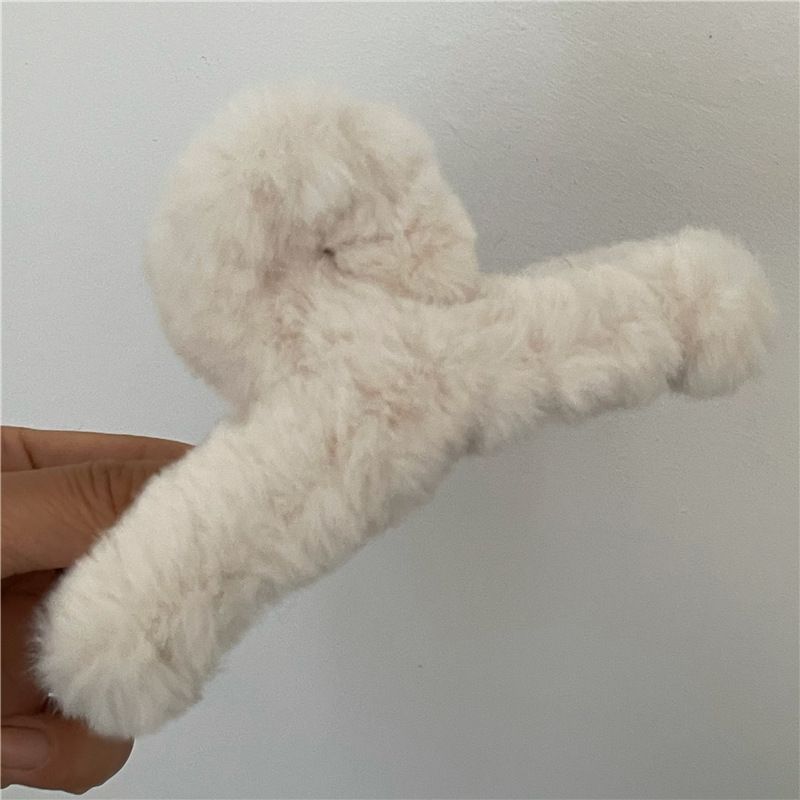 

Soft Milk Coffee Color Series Imitation Fur Rabbit Fur Back Head Updo Hair Claw Warm Large Plush Shark Clip Barrettes Hair Claws 13CM