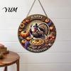 Autumn Theme Hanging Decoration Harvest Festival Welcome Sign for Front Door, Rustic Wooden Wheat Ear Ornament with Hemp Rope, Pumpkin Plaque
