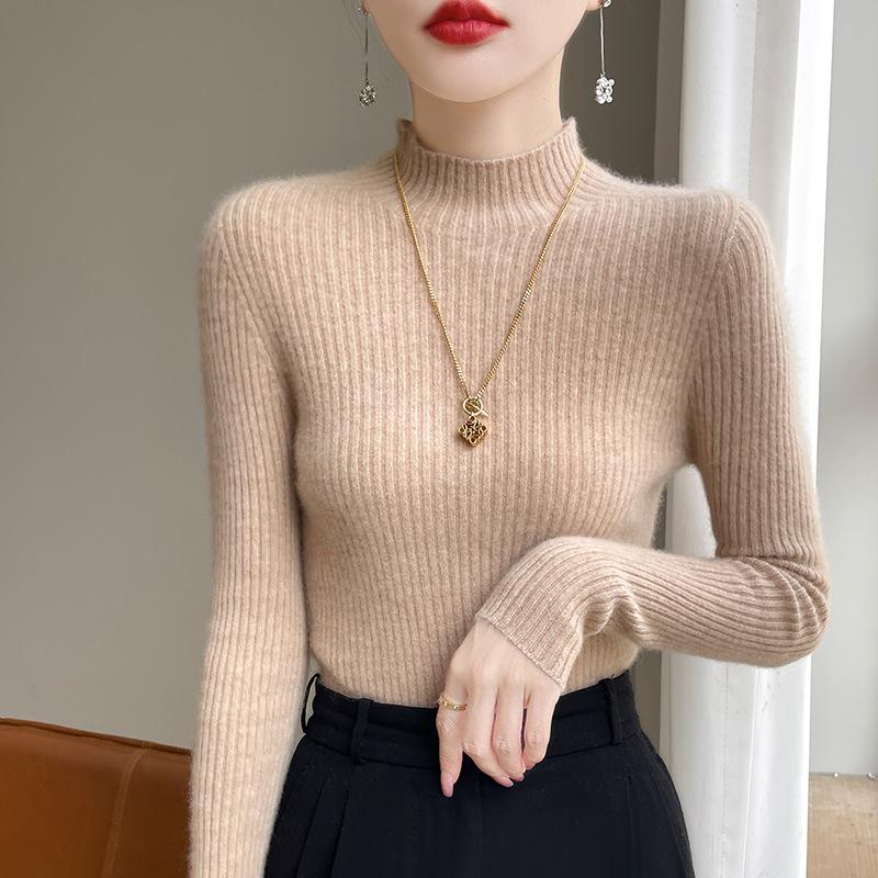 INDFS Women's Fashion Casual Fall Winter Solid Color Print Long Sleeve Half Turtleneck Sweaters