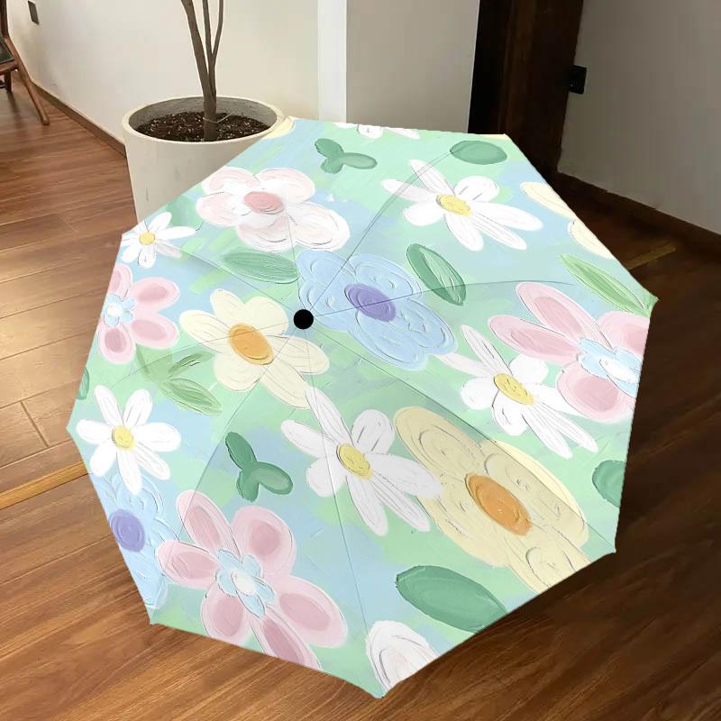 1pc Floral Pattern Automatic Open/Close Umbrella Compact Folding Umbrella with 8-Rib Shaft for Women/Men, Elegant Birthday1309S