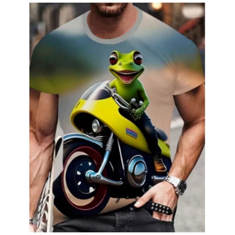 Men's Summer Elasticity Comfort Plus Size 3D Casual Frog Printed T-shirt- Soft Medium Stretch Polyester Fabric Summer Mens Relaxed Fit Clothing