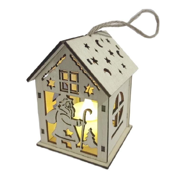 Multicolored LED Light Up Wooden Christmas Cabin Ornament for Tree Decorating Party Homes Decoration
