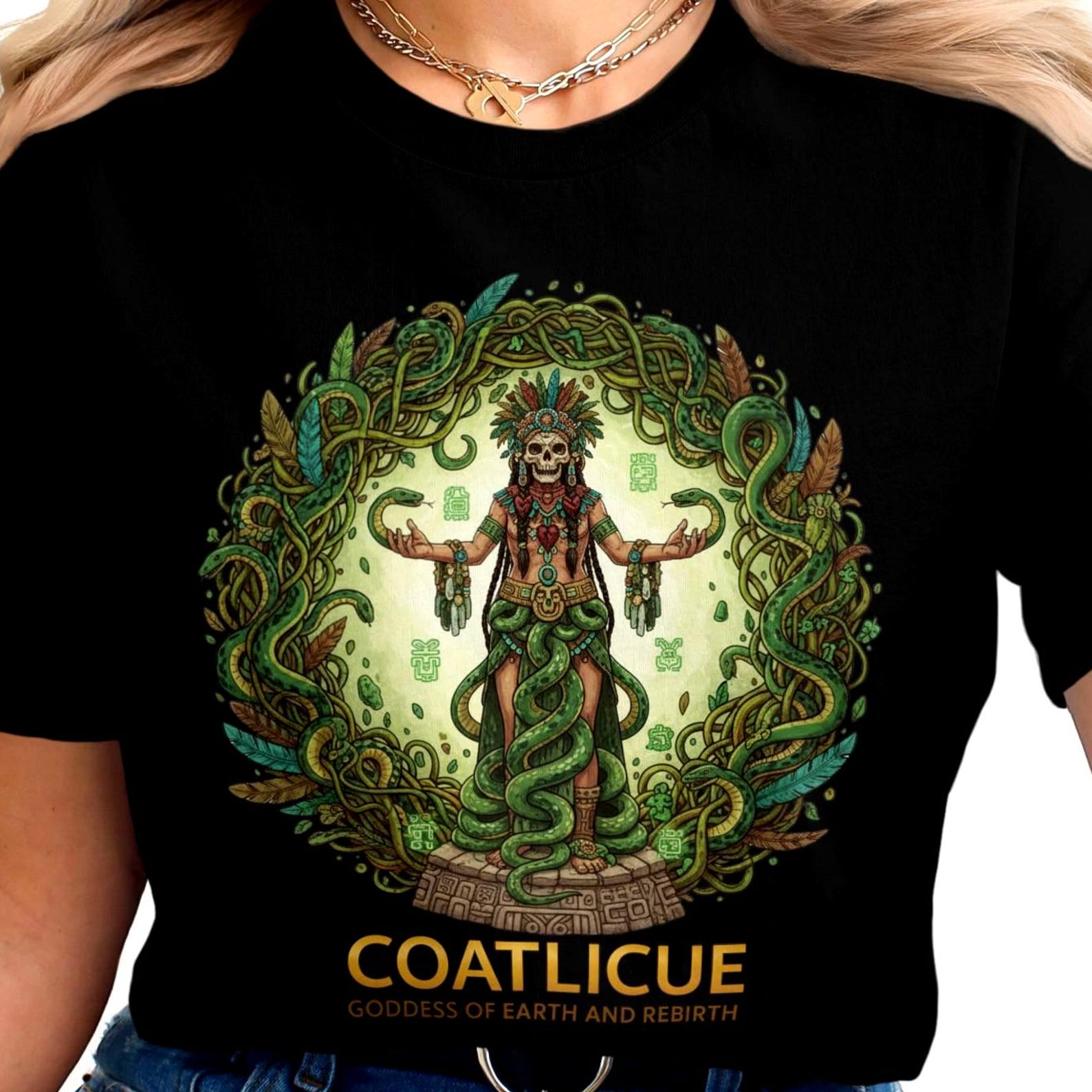 Coatlicue T-Shirt | Aztec Mythology | Mexican Goddess of Earth and Rebirth S