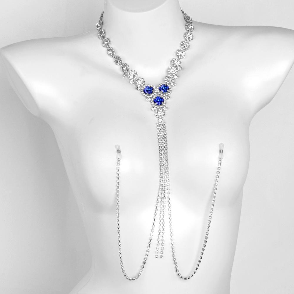 

Sapphire Rhinestone Nipple Chain: European & American Sexy Body Chain Set золотой