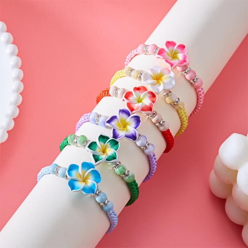 Hawaiian Style Flower Bracelet Handmade Beach Jewelry Adjustable Braided Rope Wristchain Stylish Bohemian Wrist Jewelry