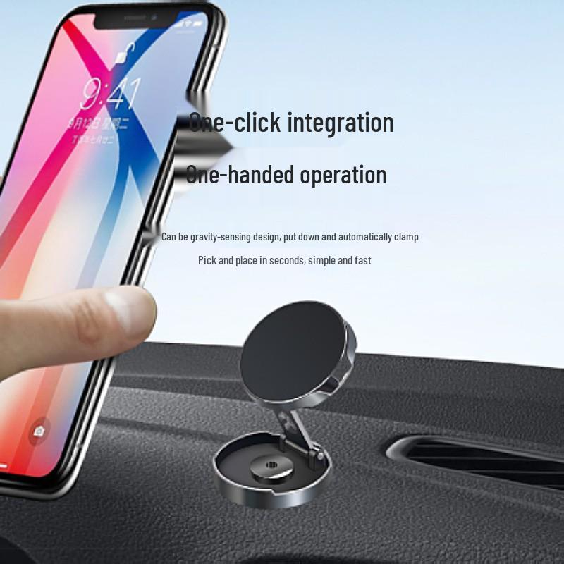 360° Foldable Car Magnetic Phone Holder - Strong Metal Mount for Navigation