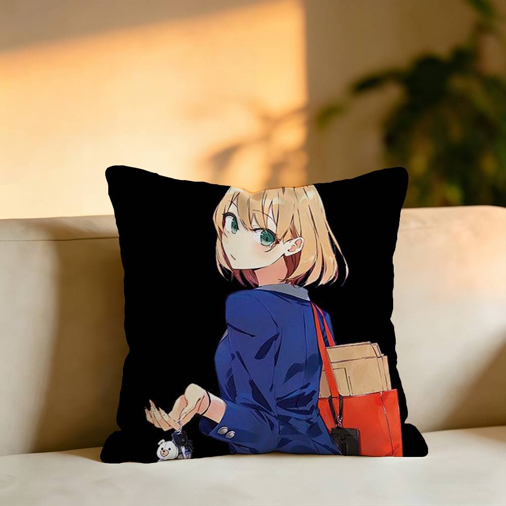 Hot Anime SHIROBAKO Square DoubleSided Printed Pillow Case Bedroom Bedside Pillow Sofa Cushion Cover