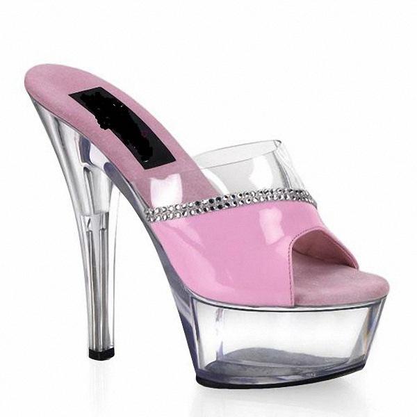 

2025 летние туфли с бриллиантовой цепочкой на толстой подошве, водонепроницаемые, на высоком каблуке 15 см, свадебные туфли, на тонком каблуке, женские модные тапочки 46 розовый