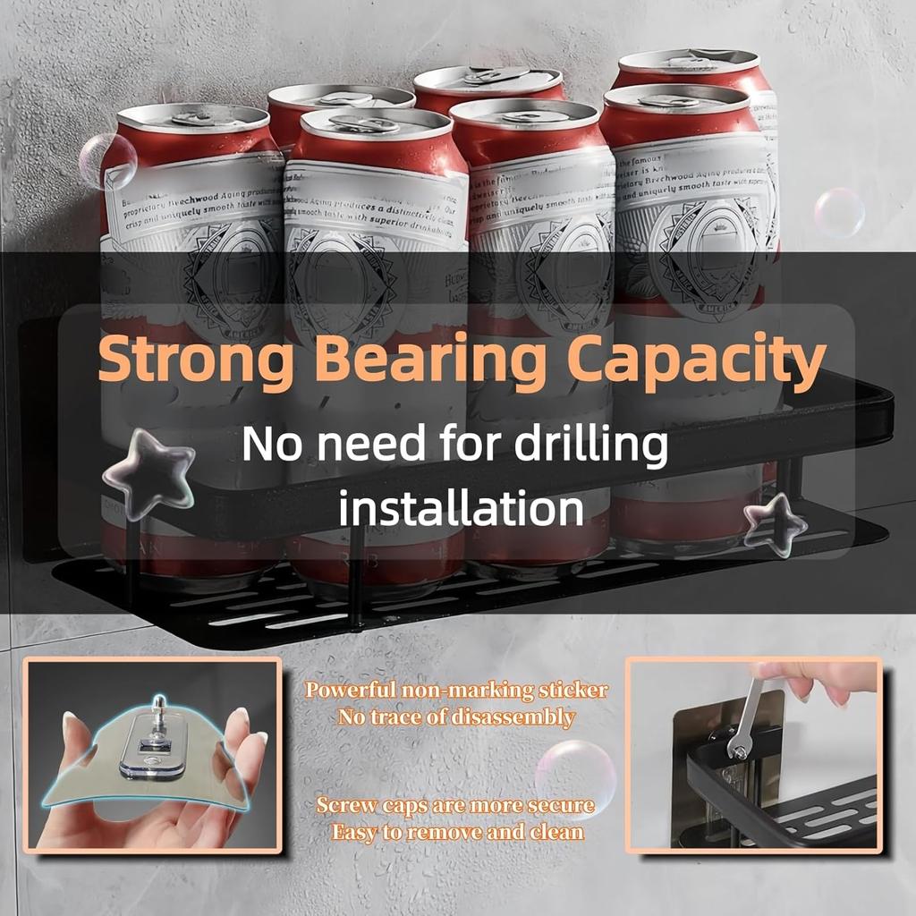 2 - Pack Aluminum Shower Caddy With 2 towel bars and 4 fixed hooks,No Drill Wall Mount Adhesive shower shelves for inside shower,Black Rustproof