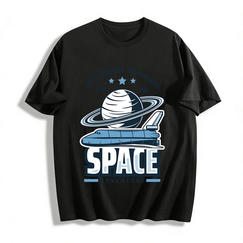 Vintage Space Explore Galaxy Adventure Saturn Spaceship Graphic T-Shirt Pure cotton T-shirt XXS