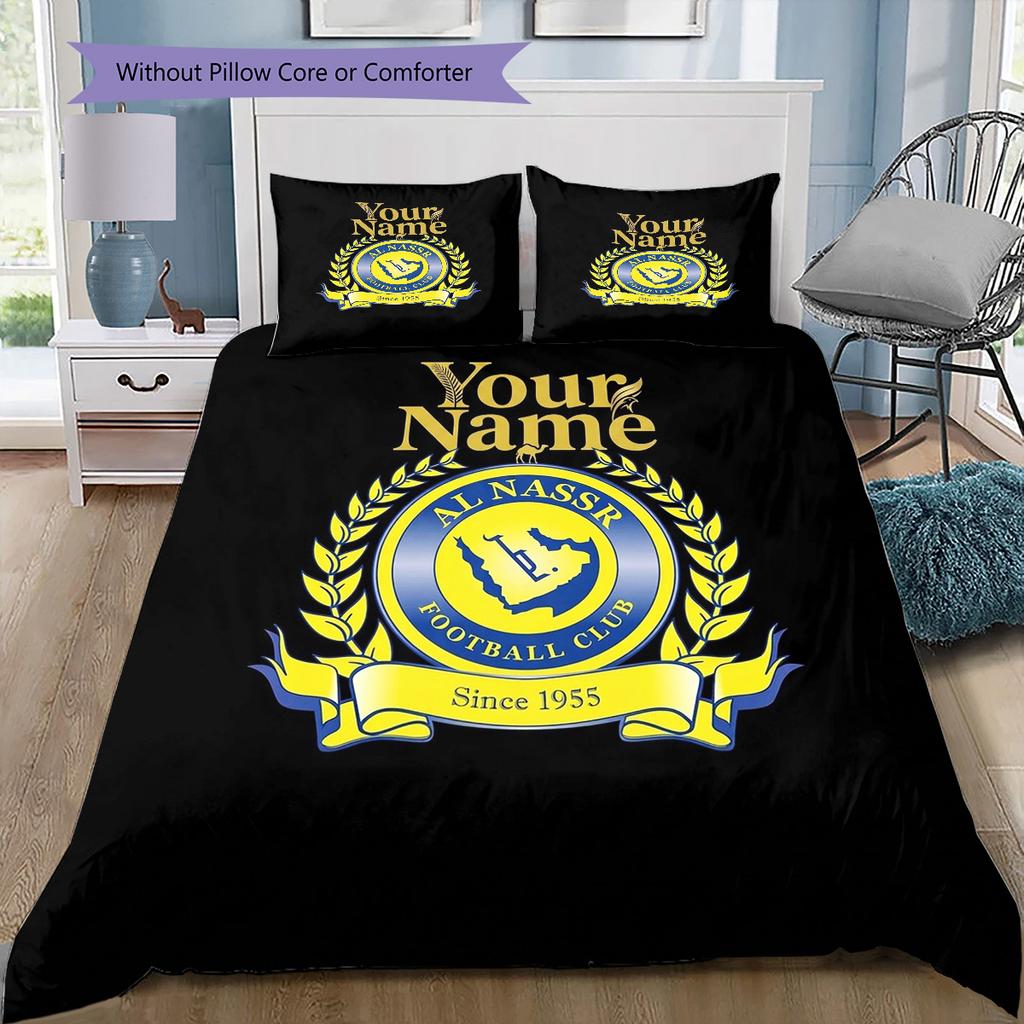 Al Nassr Crest Custom Name Pattern Bedding Quilt Set Quilt Cover Pillowcase Home Birthday Gift(1 * duvet cover + 2 * pillowcase, without core)