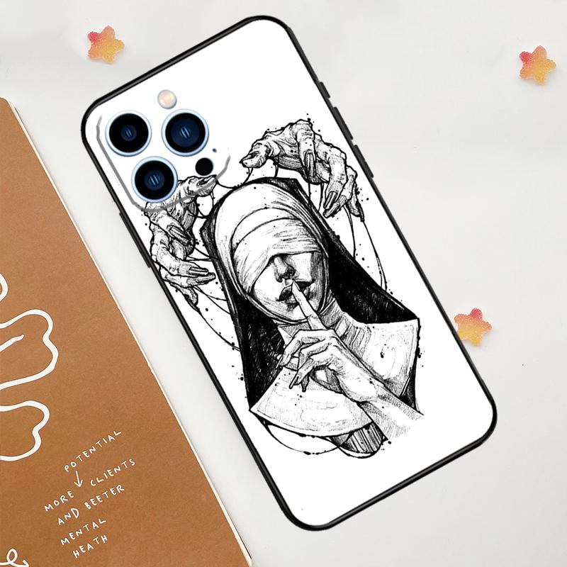 Dämonische Nonne Teufel Satan Kreuz Handyhülle Für iPhone 17 Pro Max 14 13 12 11 15 16 Pro Max mini 16 Plus 16e 17 Air Funda