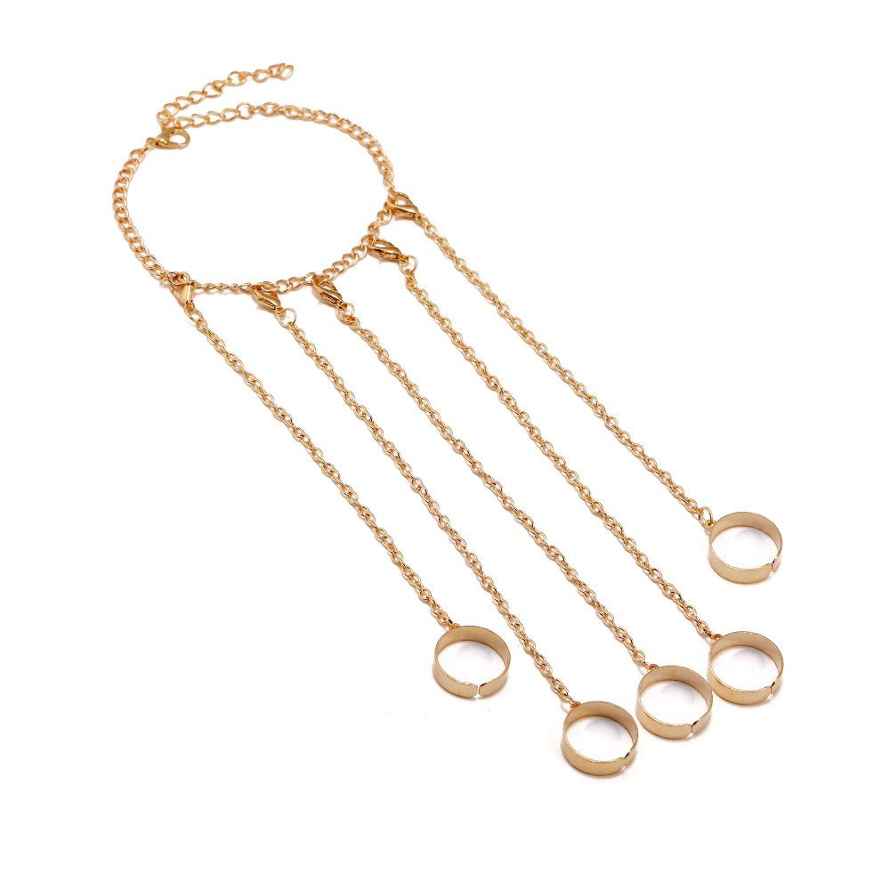 Ювелирные изделия Продажа Личность Диско Танцы Цепь Комбинация Кольцо 5 Колец Соединение золотой