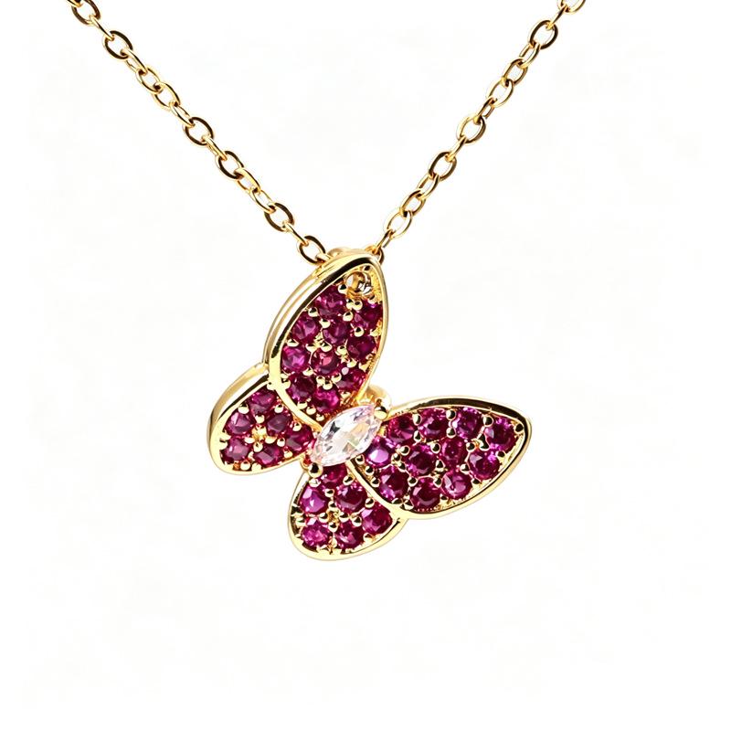 Korean Style Butterfly Pendant Necklace: Women's Colorful Zircon & Copper Jewelry, Non-Fading, Hot Selling Trend.