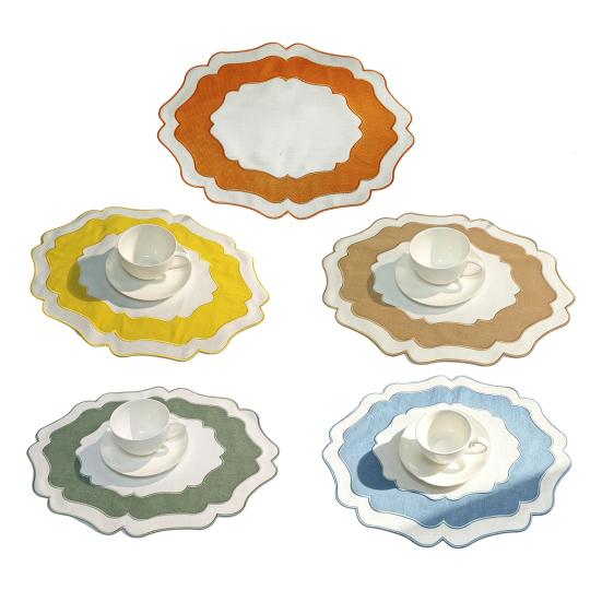 Scalloped Linen Placemat Dining Table Mat Machine Washable Wrinkle Free Dining Placemat for Home Farmhouse Kitchen Restaurant