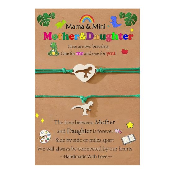 Mother Day Bracelet Dinosaur Element Handmade Heart Pendants Adjustable Size Women Wristband Meaningful