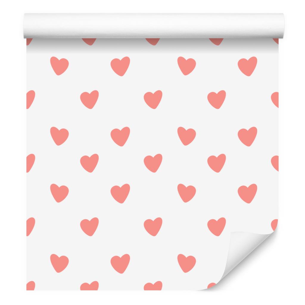 Hearts Wallpaper White and Coral 50x1000