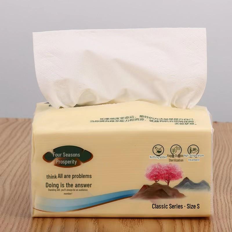 One Box with 8 Packs or 10 Packs of Sijiwang Facial Tissues, 380 Sheets/272 Sheets per Pack, Classic Four-layer, Soft, Water-absorbent Design.