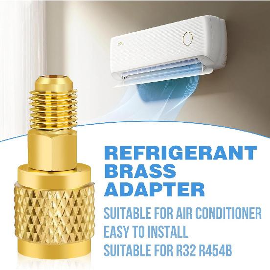 2Pcs R32 R454B Refrigerant Brass Adapter, 1/4 Inch Female To 1/4 Inch Male Reverse Thread Fitting Compatible with R-454B/R-32 Tanks Split Systems |