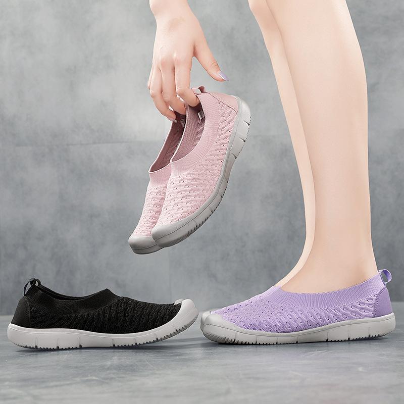New large-size women's shoes medium mother shoes fly-woven breathable mesh bag head flat shoes casual shoes women