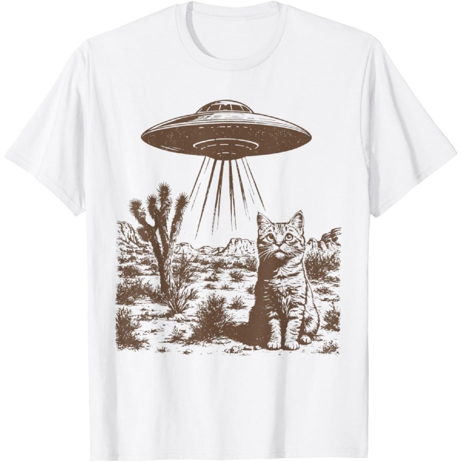 Western Country Cowboy Rodeo _ Vintage Funny UFO Cowboy Cat T-Shirt XXXXXL белый