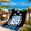 Custom Name Beach Towel Argen-tina Football Crest Microfiber Beach Towel, Lightweight for Summer Travel, Swimming Pool Fan Birthday Gift