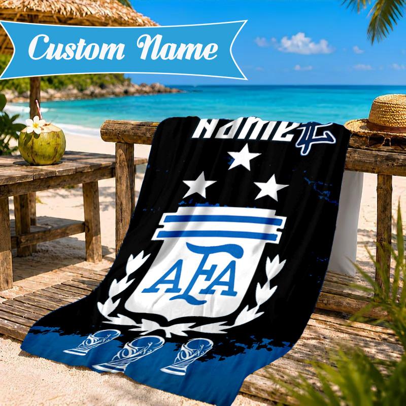 Custom Name Beach Towel Argen-tina Football Crest Microfiber Beach Towel, Lightweight for Summer Travel, Swimming Pool Fan Birthday Gift