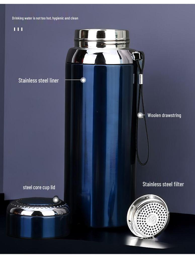 Insulated Stainless Steel Kettle with Tea Infuser, 600-1000ml Capacity - Portable Cup for Car Use