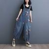 Spring and Summer Retro Western Style Loose Multi-bag Denim Overalls Drawstring Denim Jumpsuit Women