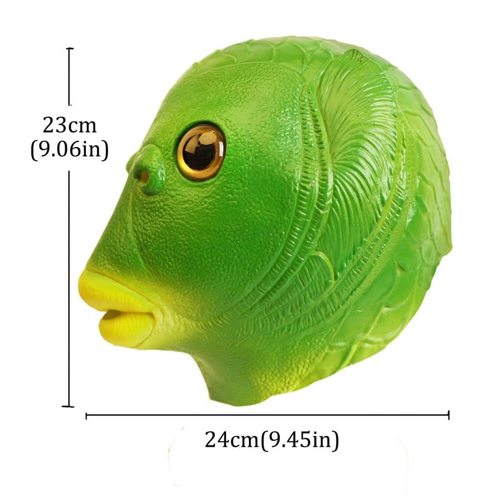[ShuaWdk] Funny Green Fish Head Mask for Halloween, Funny Merman Mask, Animal Mask, Headgear, Disguise, Monster, Cosplay, Realistic Rubber Green Head