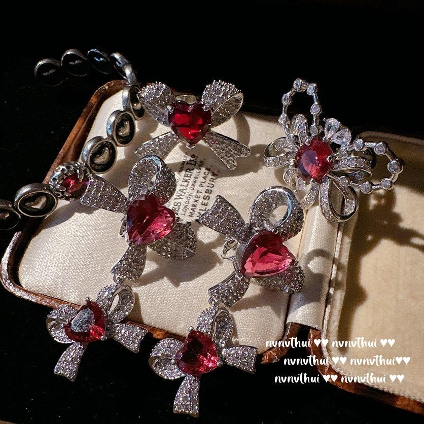 Monet Garden Butterfly Love Gemstone Ring, Lady Magenta, 18K Gold Plated, Carmine Love Zircon Bracelet