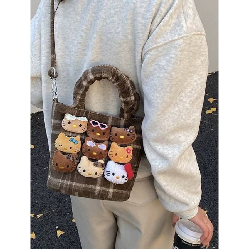 Cute Cat Canvas Crossbody Bag With Padded Shoulder Strap For Daily Use