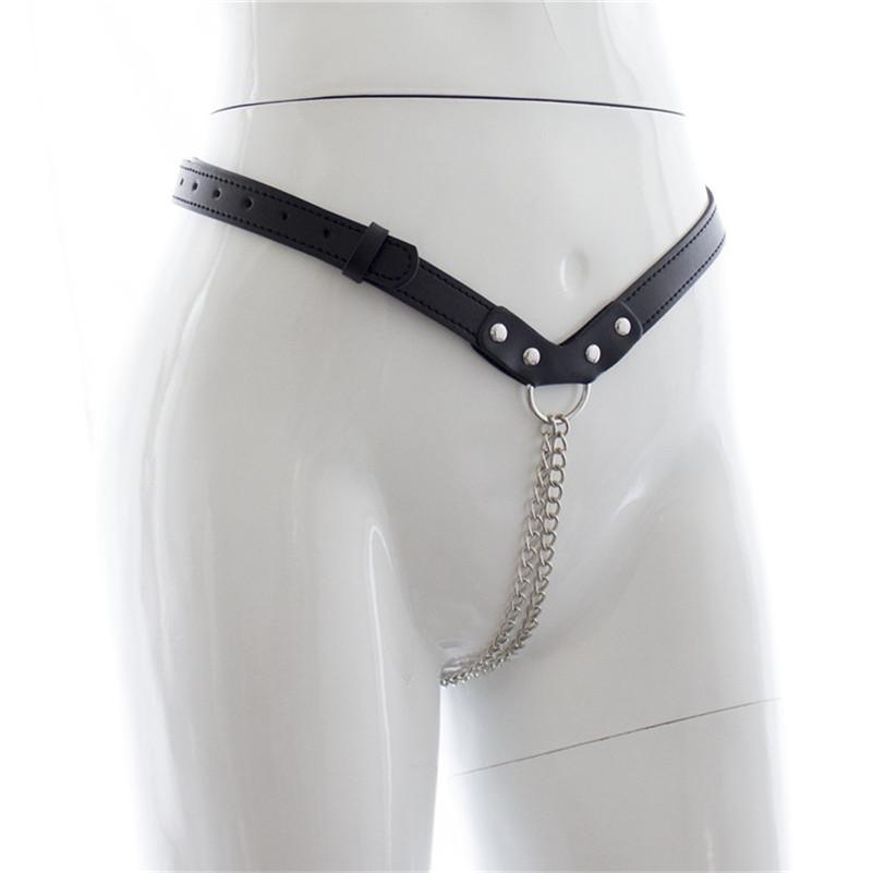 Leather Pants Sex Toys For Woman Men Steel Chain Vagina panty Bondage Underwear Adjust Panties Chastity Anus Sex Products