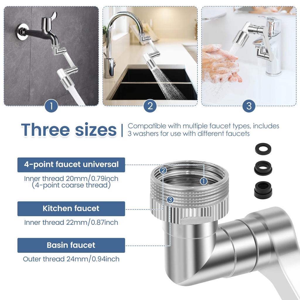 Metal 1080° Rotating Metal Faucet Sprayer Kitchen Saving Water Nozzle Tap Bathroom Faucet Extend Adaptor 22/24mm Bubbler