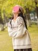 Women's Floral V-Neck Pullover Sweater, 2025 Autumn/Winter Collection - Loose Fit, College Style, Knitted Top