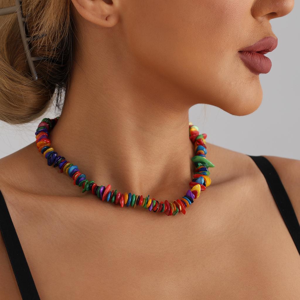 Accessories, Colored Natural Shell Geometric Clavicle Chain Necklace Women, Cold Wind Necklace