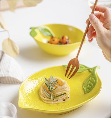 Salatschüssel aus Keramik in Zitronenform mit Cartoon-Motiv, kreativer Obst-Snackteller, Suppenschüssel, Zubehör für Familienküchenutensilien