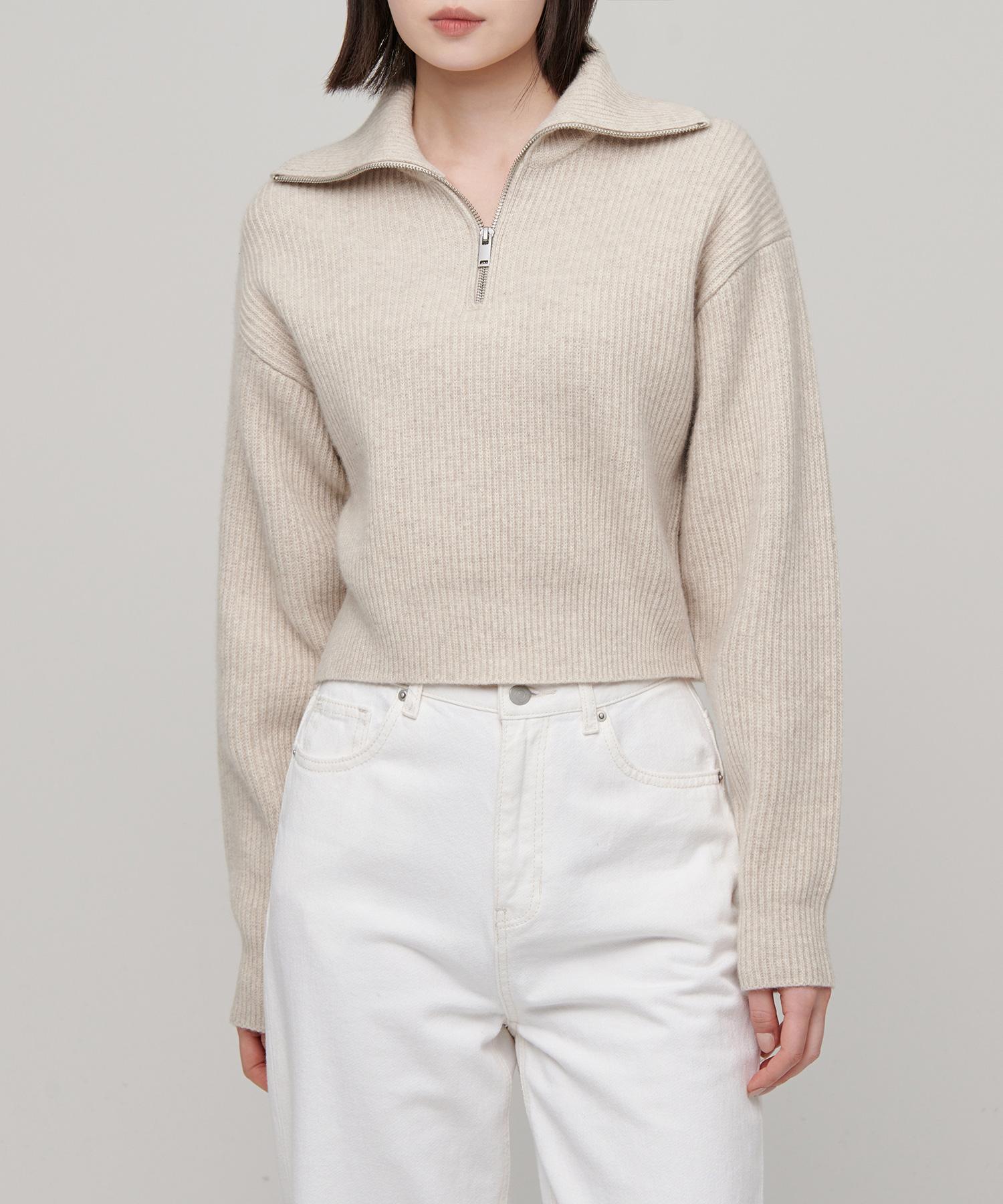 Musinsa Standard Woman Women S Lambswool Ribbed Knit Half Zip [Oatmeal] Oatmeal/L