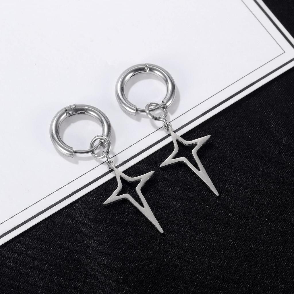 Rockyu Earrings for Women and Dangling Star Set for Both Stainless Steel Fashion Accessories Men, Hoop, Earrings, Stylish, Star, Earrings, Stylish,