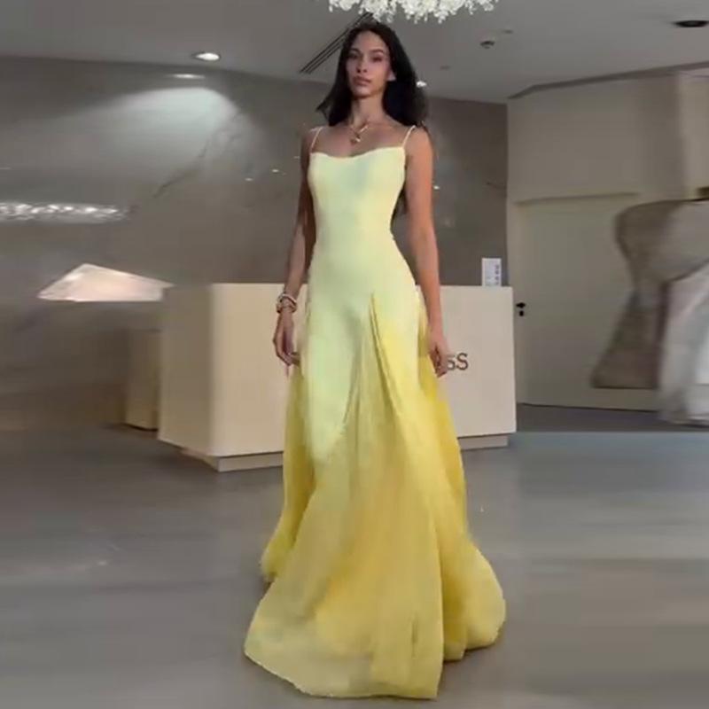 Summer European American Fashion Stitching Waist Slim Sling Dress