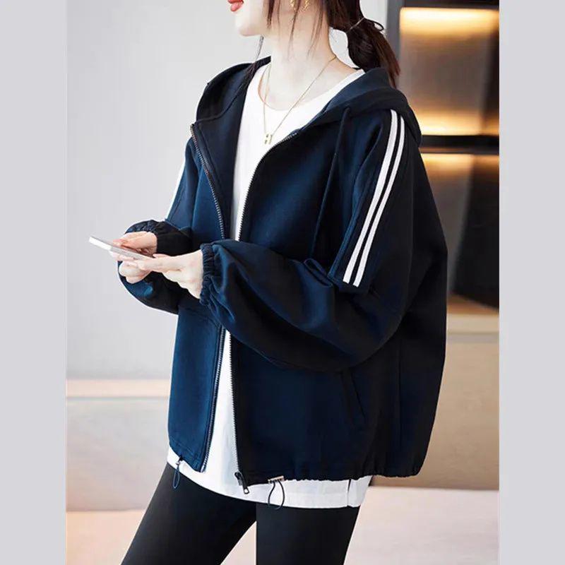 2023 Women's Casual Sporty Hooded Cardigan Jacket - Autumn/Winter Korean Style Baseball Short Jacket