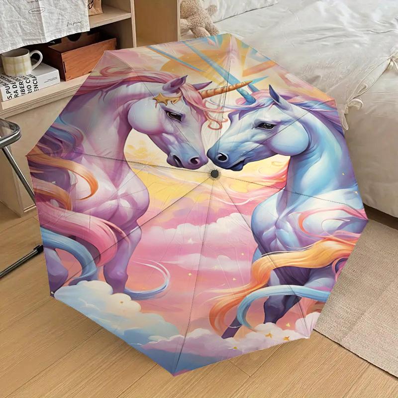 1PC Unicorns Fantasy Automatic Open/Close Umbrella Compact Folding Umbrella with 8-Rib Shaft lightweight esign, Highquality Fabric1188A