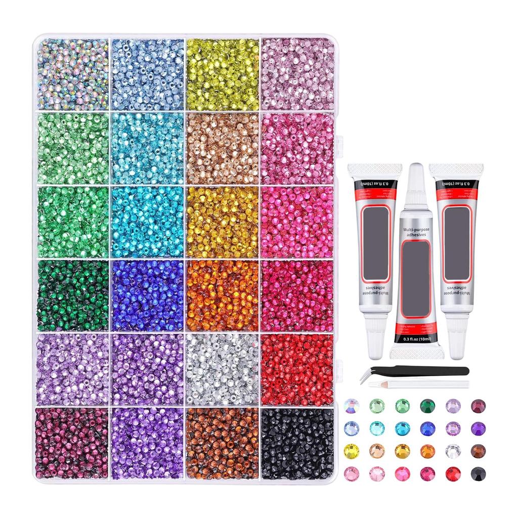 3 Flaskor med 10 ml Lim 40 Färger av Resin Bländande, 3 mm 32000 Stycken För Tillverkning, Bländande Kit med 3 Stycken Lim För Kläder Skor Konstbok Konst