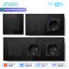 BSEED 1/2/3/4Gang Wifi Smart Click Switches Mechanical Light Switch 1/2/3Way Tuya Smart Life App With EU Standard Wall Sockets